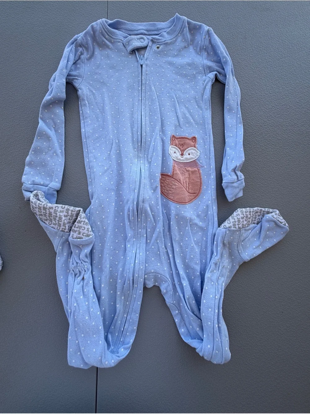 Carter's Light Blue Polka Dot Footed One-Piece with Fox Appliqué